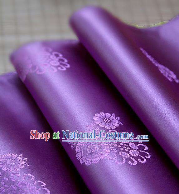 Asian Traditional Classical Pattern Purple Brocade Cloth Drapery Korean Hanbok Palace Satin Silk Fabric