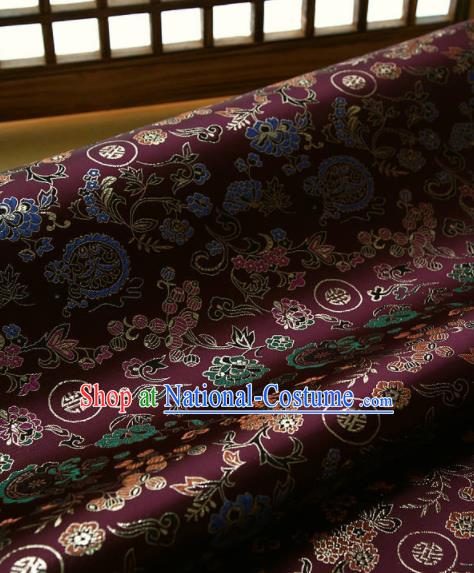 Asian Traditional Classical Pattern Wine Red Brocade Cloth Drapery Korean Hanbok Palace Satin Silk Fabric