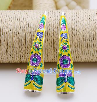 Chinese Traditional Finger Accessories Ancient Palace Lady Cloisonne Yellow Fingernail Wrap for Women