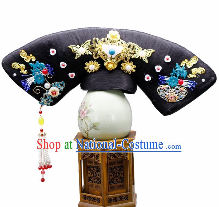 Chinese Traditional Qing Dynasty Hair Accessories Ancient Manchu Lady Wigs and Hairpins for Women