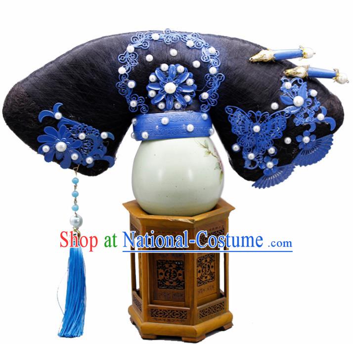 Chinese Traditional Qing Dynasty Hair Accessories Ancient Manchu Queen Wigs and Hairpins for Women