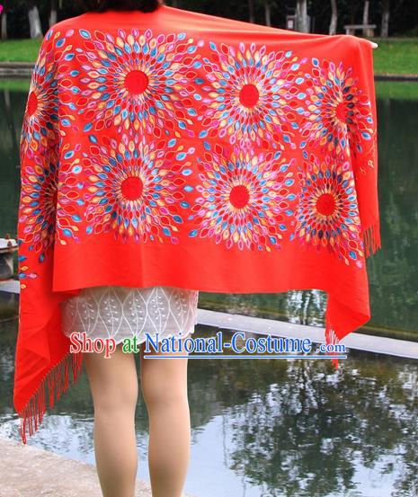 Chinese Traditional Scarf Yunnan National Red Wool Cloak for Women