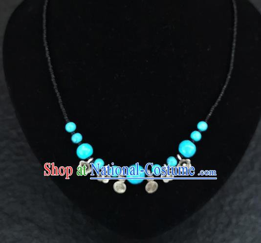 Chinese Traditional Jewelry Accessories Yunnan National Blue Beads Necklace for Women