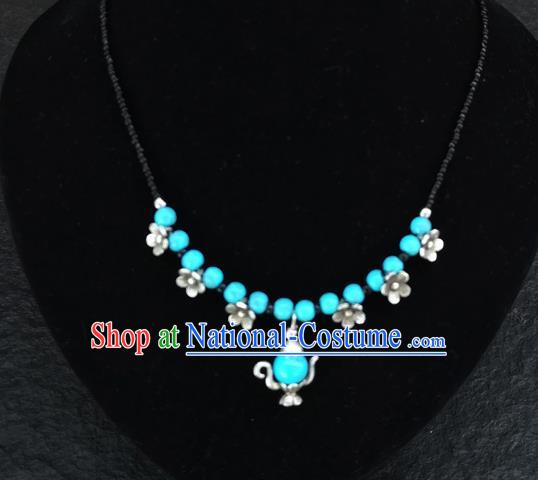 Chinese Traditional Jewelry Accessories Yunnan National Blue Beads Flagon Necklace for Women