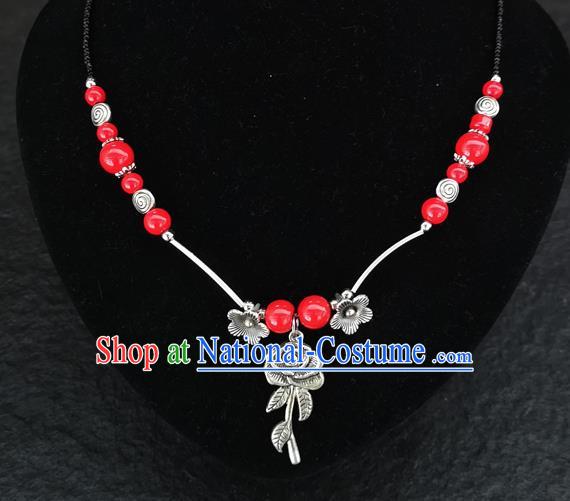 Chinese Traditional Jewelry Accessories Yunnan National Rose Pendant Red Beads Flagon Necklace for Women