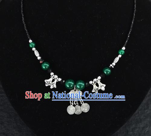 Chinese Traditional Jewelry Accessories Yunnan National Longevity Lock Pendant Green Beads Necklace for Women