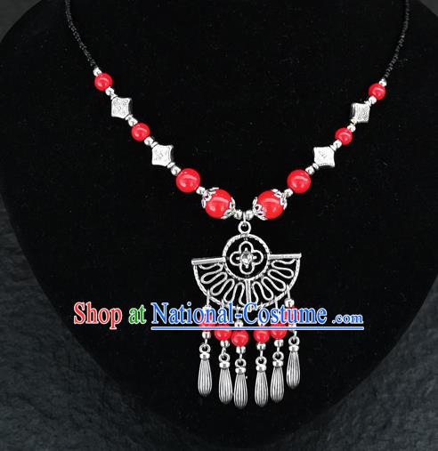 Chinese Traditional Jewelry Accessories Yunnan National Red Beads Tassel Necklace for Women