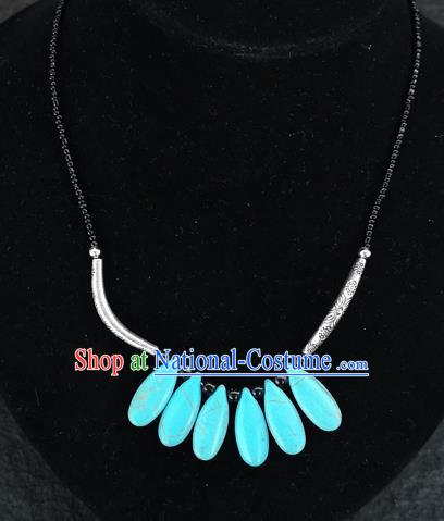 Chinese Traditional Jewelry Accessories Yunnan National Blue Necklace for Women