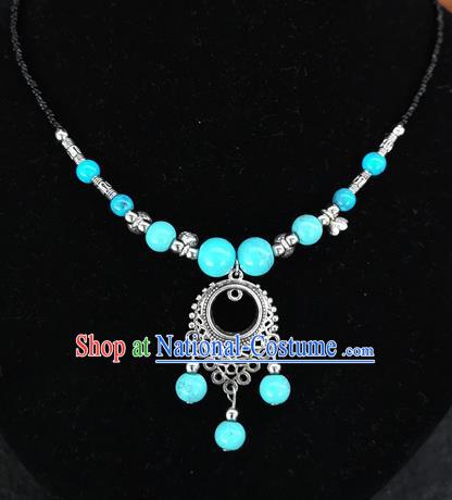 Chinese Traditional Jewelry Accessories Yunnan National Blue Beads Minority Necklace for Women