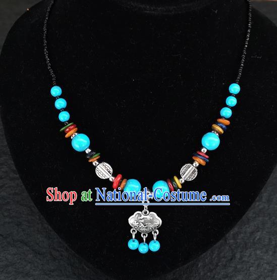 Chinese Traditional Jewelry Accessories Yunnan National Blue Beads Minority Necklace for Women