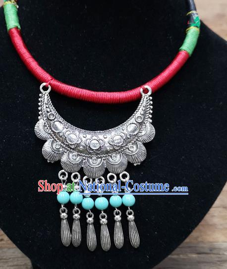 Chinese Traditional Jewelry Accessories Yunnan Minority Sliver Blue Beads Necklace for Women