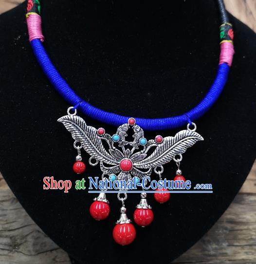 Chinese Traditional Jewelry Accessories Yunnan Minority Sliver Butterfly Necklace for Women