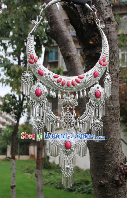 Chinese Traditional Jewelry Accessories Yunnan Miao Minority Sliver Pink Necklace for Women