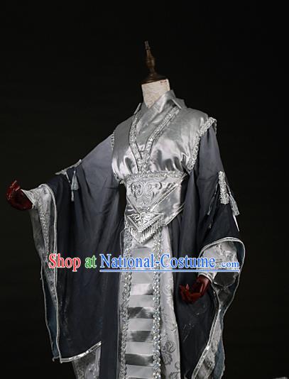 Chinese Traditional Ancient Swordsman Nobility Childe Grey Costumes for Men