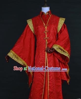 Chinese Traditional Ancient Swordsman Bridegroom Red Costumes for Men