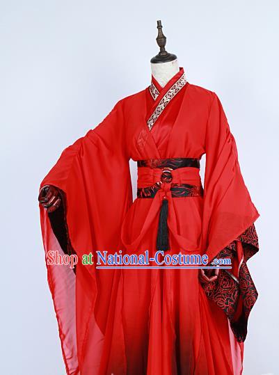 Chinese Traditional Ancient Swordsman Nobility Childe Red Costumes for Men