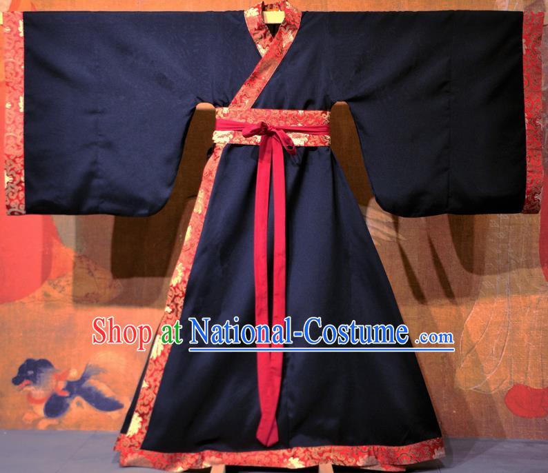 Chinese Traditional Ancient Han Dynasty Nobility Childe Costume Black Curving-front Robe for Men