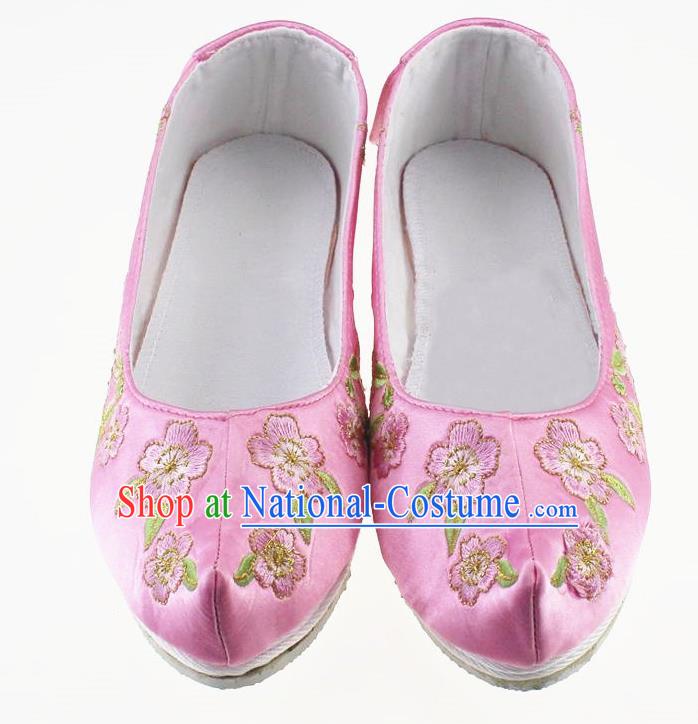 Chinese Traditional Hanfu Shoes Pink Cloth Shoes Ancient Princess Embroidered Shoes for Women