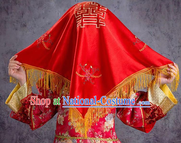 Chinese Traditional Wedding Hair Accessories Ancient Bride Red Silk Headwear for Women