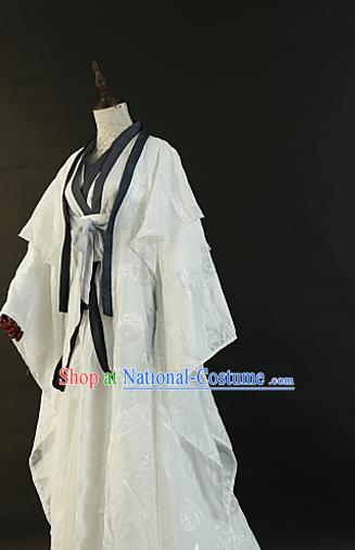 Chinese Traditional Ancient Nobility Childe Swordsman White Costumes for Men