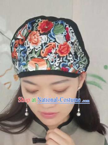 Chinese Traditional Embroidered Flowers Headscarf Yunnan Dai Minority Hat for Women