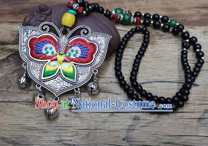 Chinese Traditional Jewelry Accessories Yunnan Miao Minority Embroidered Red Butterfly Necklace for Women