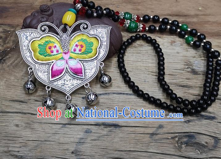 Chinese Traditional Jewelry Accessories Yunnan Miao Minority Embroidered Yellow Butterfly Necklace for Women