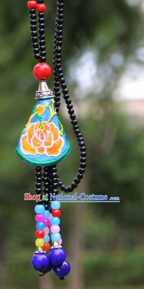 Chinese Traditional Accessories Yunnan Minority Embroidered Blue Necklace for Women