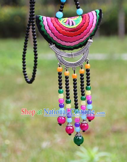 Chinese Traditional Accessories Yunnan Minority Embroidered Beads Tassel Necklace for Women