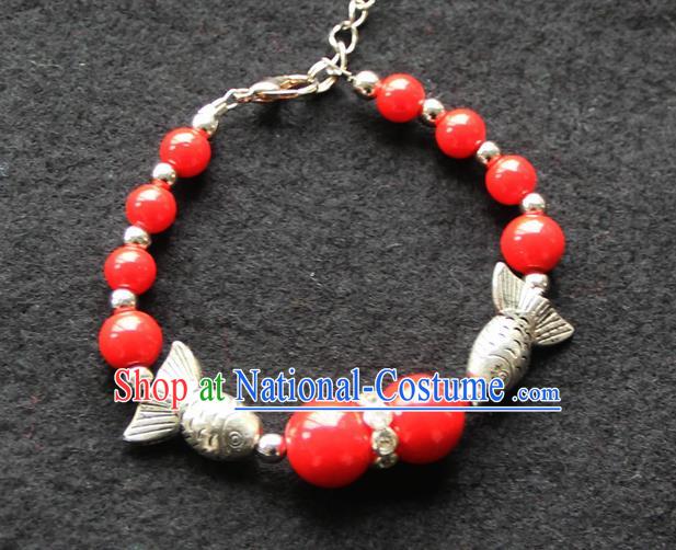 Chinese Traditional Red Beads Bracelets Yunnan National Minority Accessories for Women