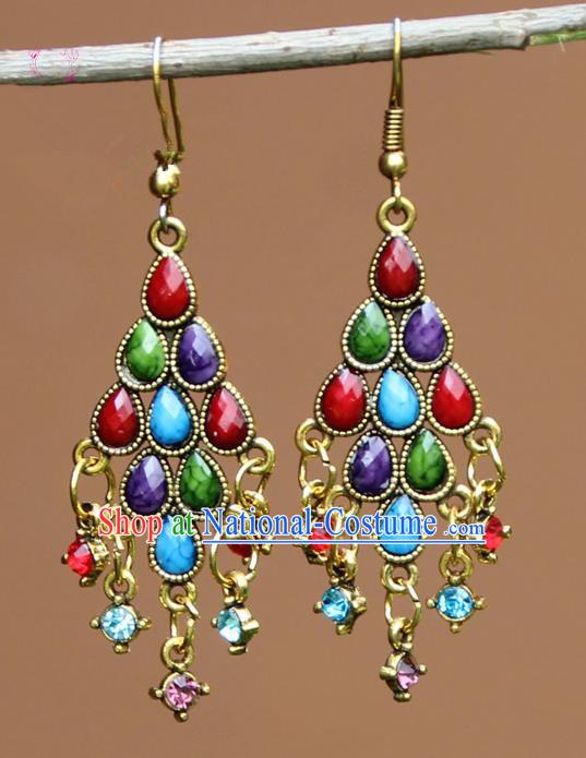 Chinese Traditional Colorful Crystal Earrings Yunnan National Minority Ear Accessories for Women