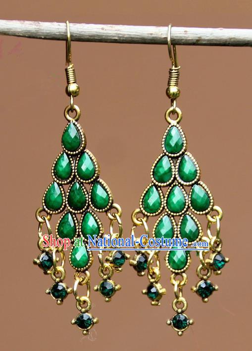 Chinese Traditional Green Crystal Earrings Yunnan National Minority Ear Accessories for Women