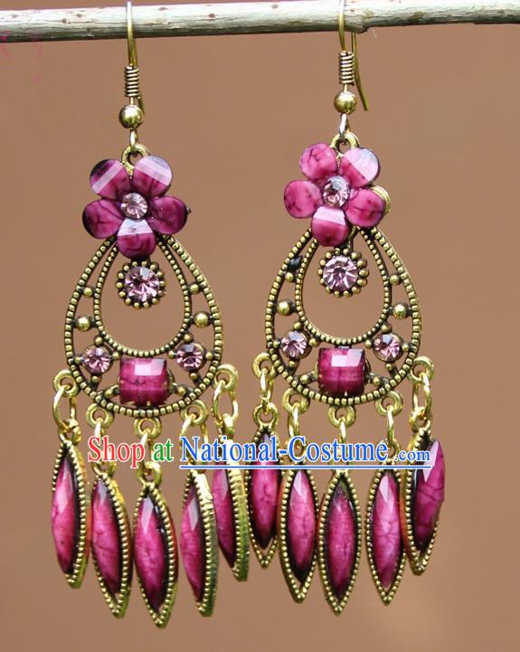 Chinese Traditional Rosy Flower Earrings Yunnan National Minority Ear Accessories for Women