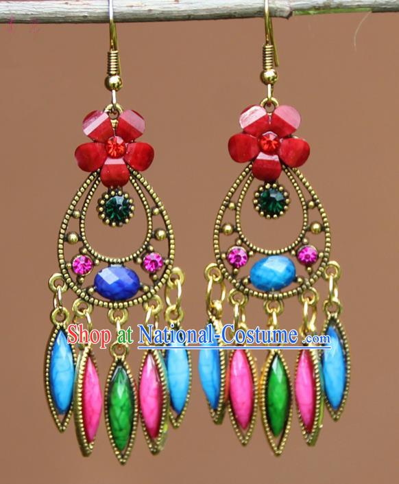 Chinese Traditional Colorful Flower Earrings Yunnan National Minority Ear Accessories for Women