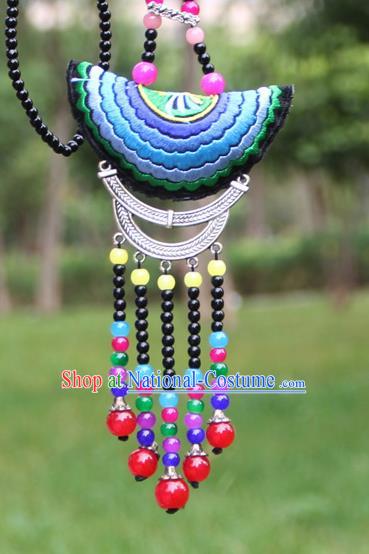 Chinese Traditional Accessories Yunnan Minority Embroidered Colorful Beads Tassel Necklace for Women