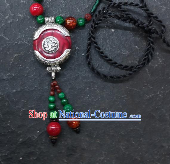 Chinese Traditional Accessories Yunnan Minority Red Coloured Glaze Necklace for Women