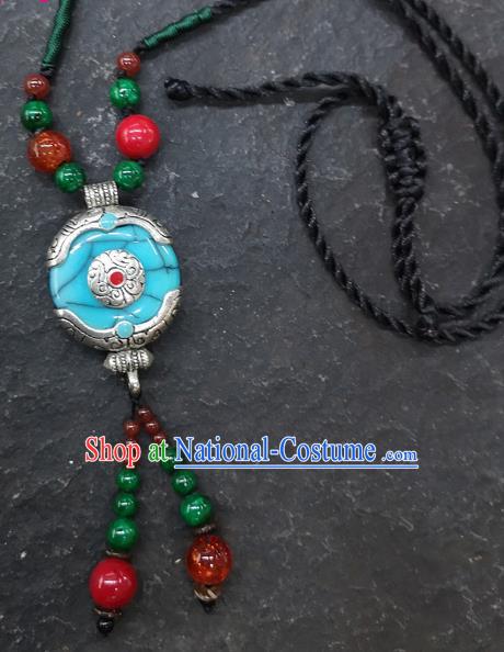 Chinese Traditional Accessories Yunnan Minority Blue Coloured Glaze Necklace for Women