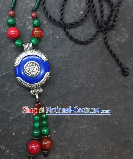 Chinese Traditional Accessories Yunnan Minority Royalblue Coloured Glaze Necklace for Women