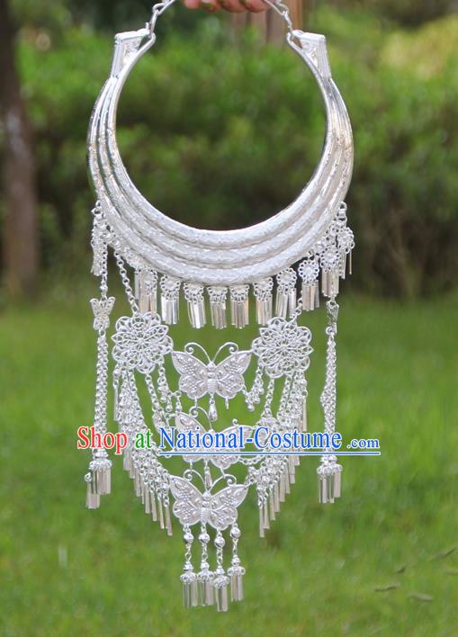 Chinese Traditional Ethnic Bride Accessories Yunnan Minority Butterfly Tassel Necklace for Women