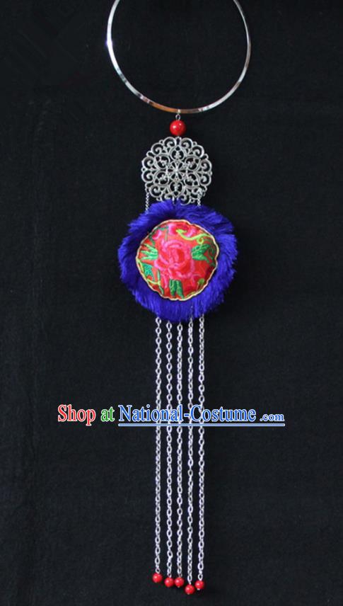 Chinese Traditional Ethnic Accessories Yunnan Minority Embroidered Blue Necklace for Women