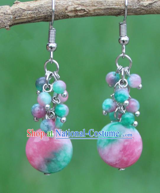 Chinese Traditional Glass Earrings Yunnan National Minority Ear Accessories for Women