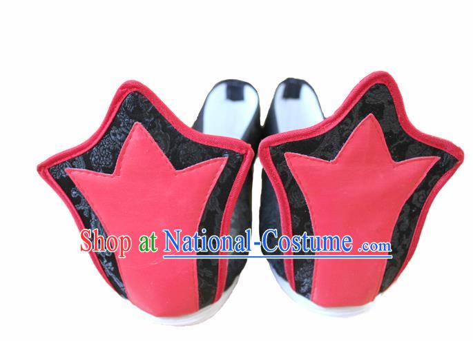 Chinese Traditional Wedding Hanfu Shoes Black Satin Shoes Ancient Embroidered Shoes for Men