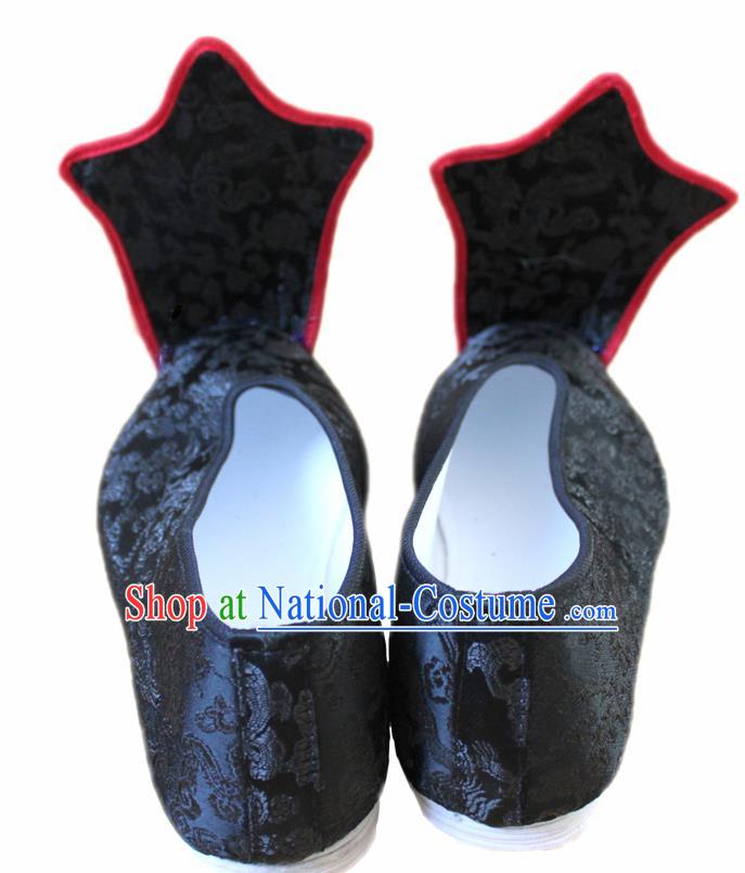 Chinese Traditional Wedding Hanfu Shoes Black Satin Shoes Ancient Embroidered Shoes for Men