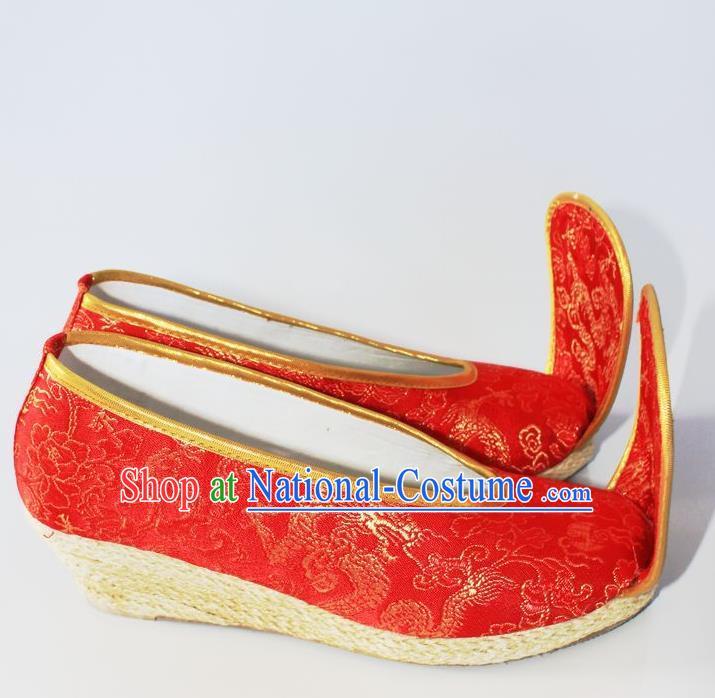 Chinese Traditional Wedding Hanfu Shoes Red Satin Shoes Ancient Embroidered Shoes for Women