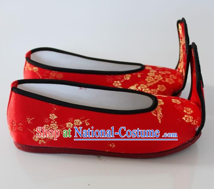 Chinese Traditional Wedding Hanfu Shoes Red Satin Shoes Ancient Princess Embroidered Shoes for Women