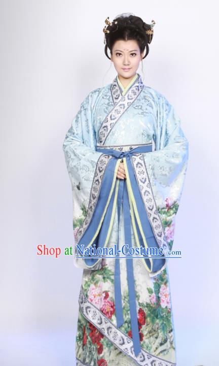 Traditional Chinese Han Dynasty Princess Costume Ancient Hanfu Curving Front Robe for Women