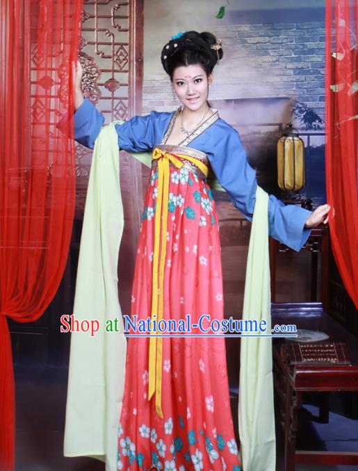 Chinese Traditional Tang Dynasty Historical Costumes Ancient Peri Goddess Hanfu Dress for Women