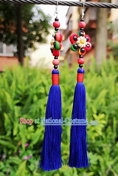 Chinese Traditional Ethnic Earrings Yunnan National Royalblue Tassel Ear Accessories for Women