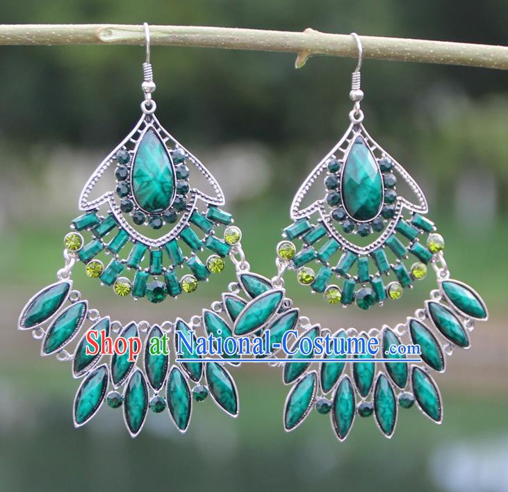 Chinese Traditional Ethnic Green Earrings Yunnan National Ear Accessories for Women