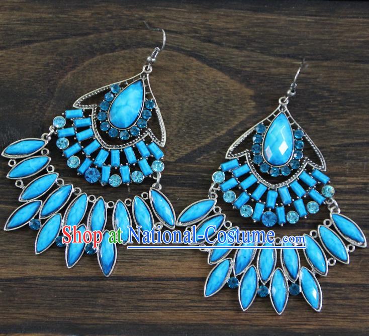 Chinese Traditional Ethnic Blue Earrings Yunnan National Ear Accessories for Women